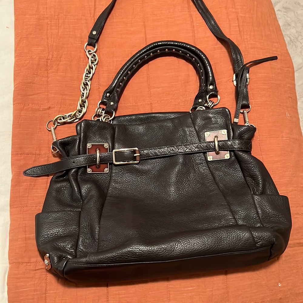 Elliot Lucca brown & cold crossbody. GUC gorgeous bag 16x13x5